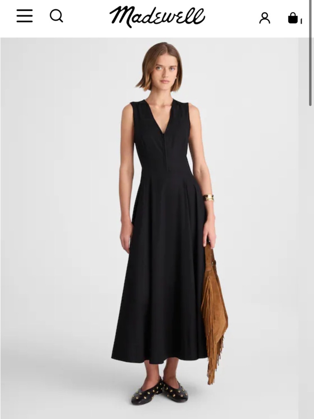 Madewell Black Sleeveless V-Neck circle midi Dress